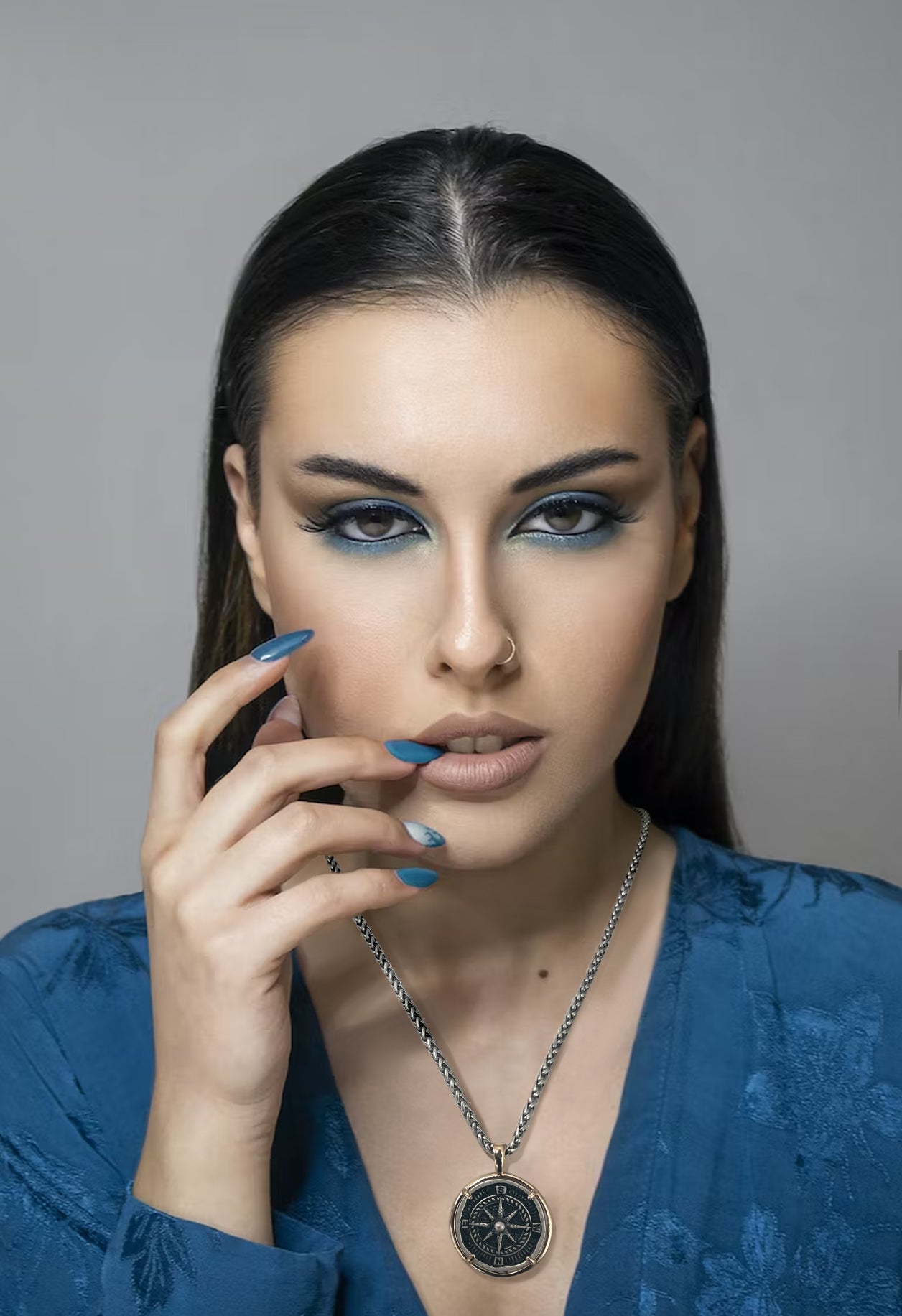 Compass necklace with bezel set compass pendant