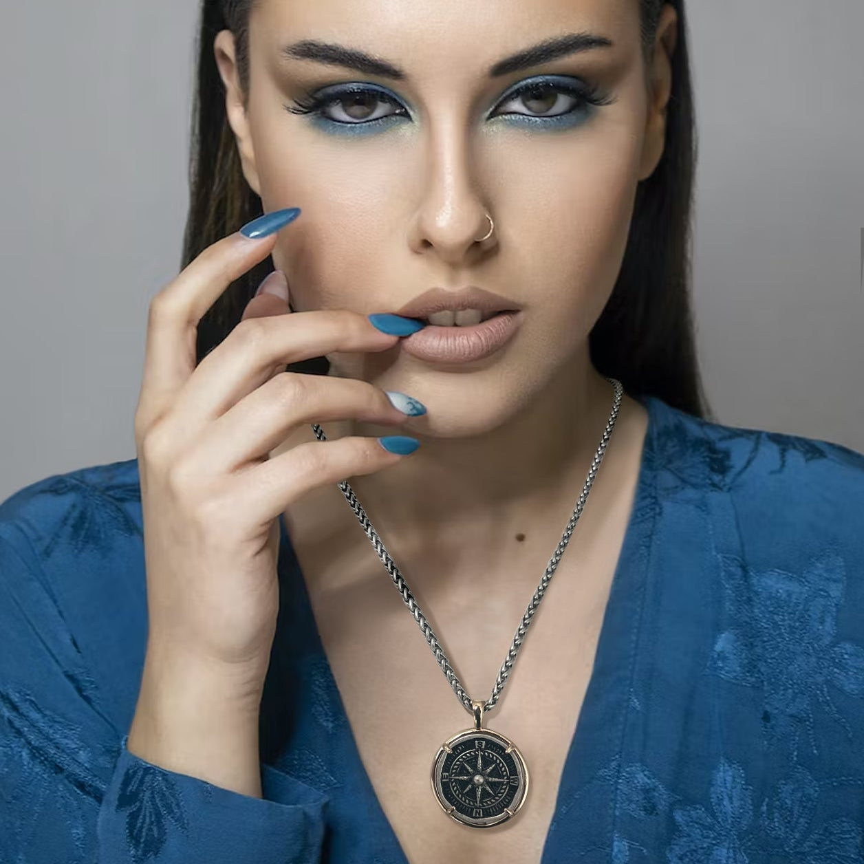 Compass necklace with bezel set compass pendant