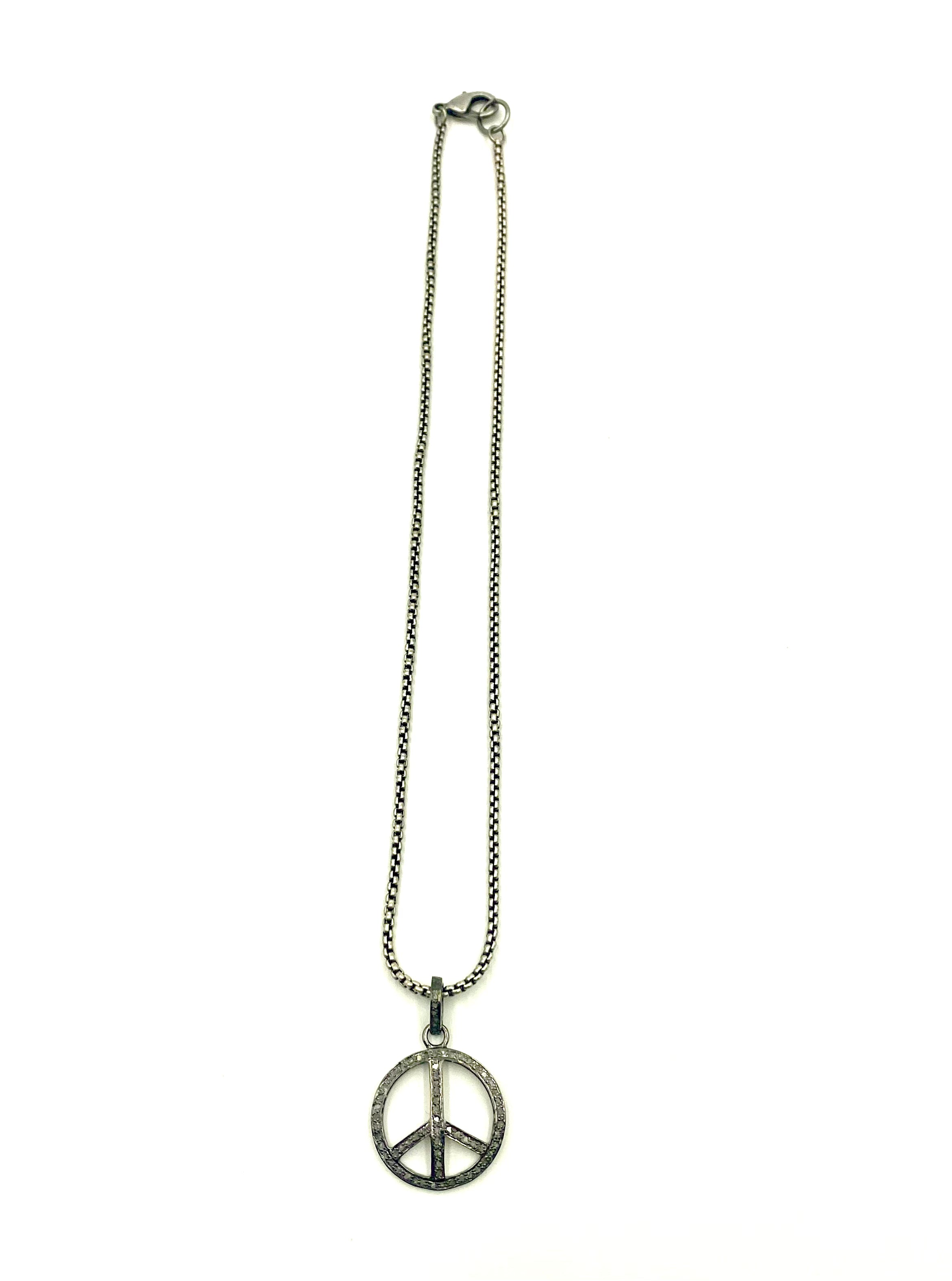 Peace Medium- Sterling silver necklace with medium pave diamond peace charm