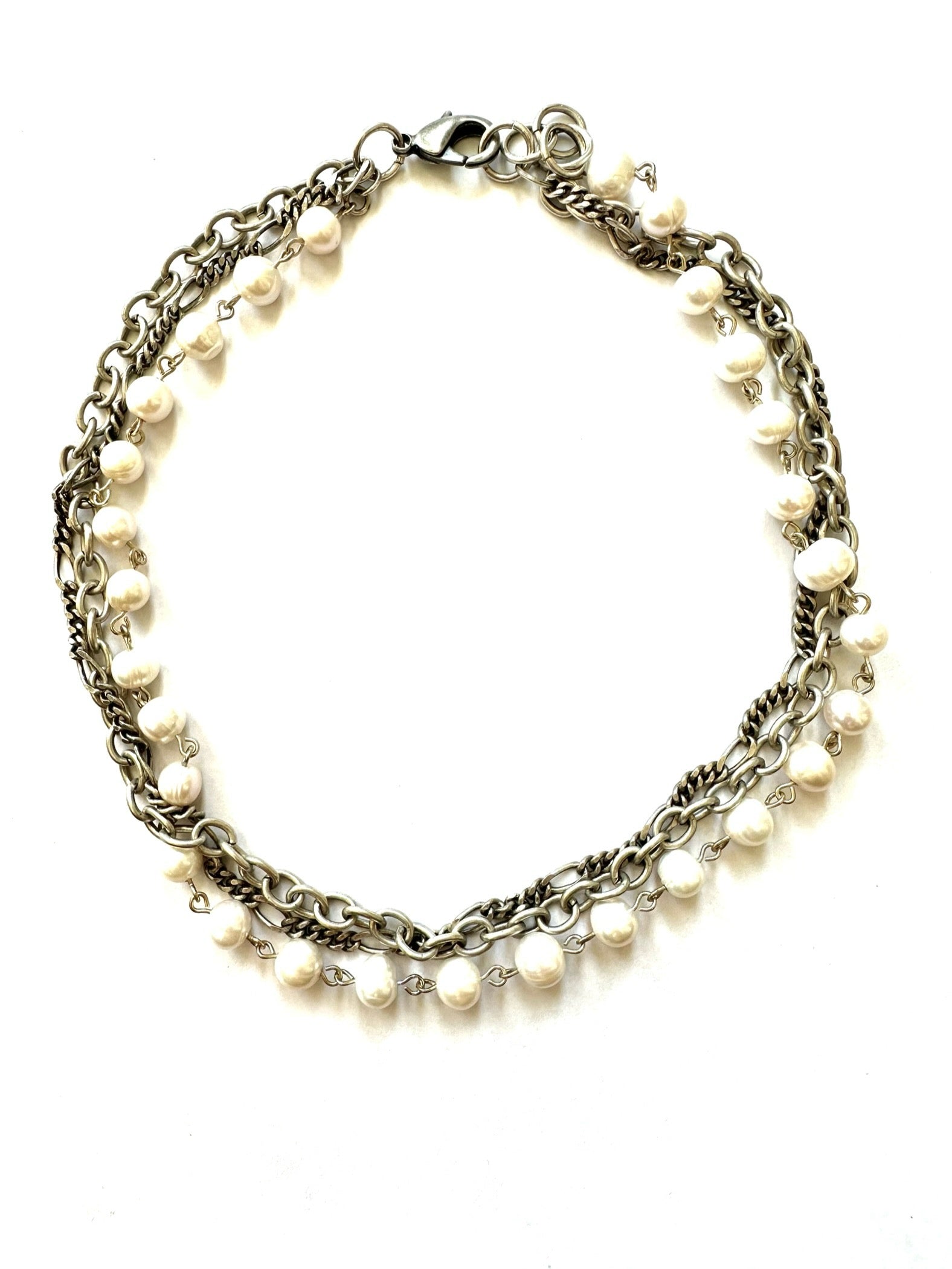 Royal - necklace of multi-chains and pearl rosary