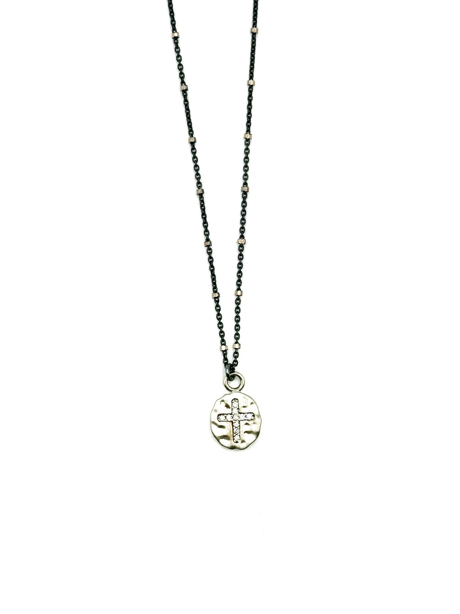 Spirit- Sterling silver/vermeil necklace with hammered cross disc charm