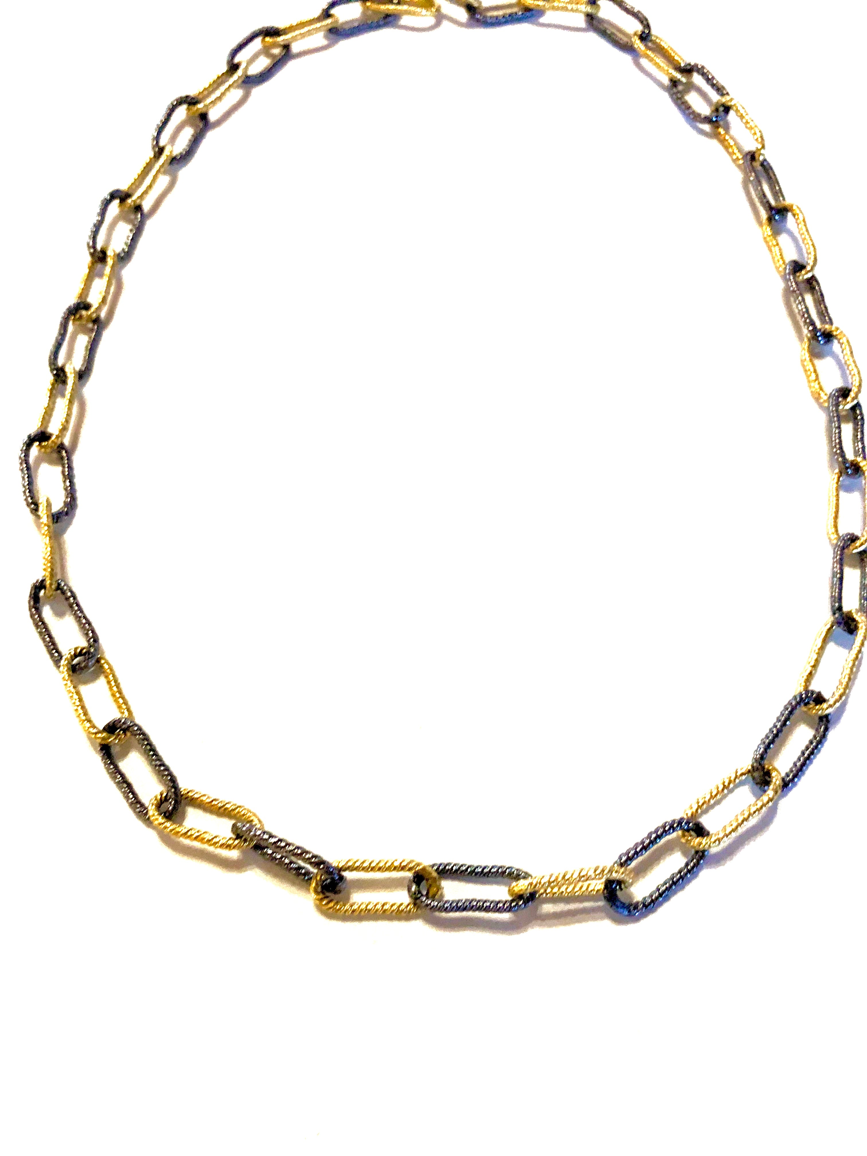 Paperclip - handmade sterling silver and vermeil chain necklace with gold-filled magnetic closure