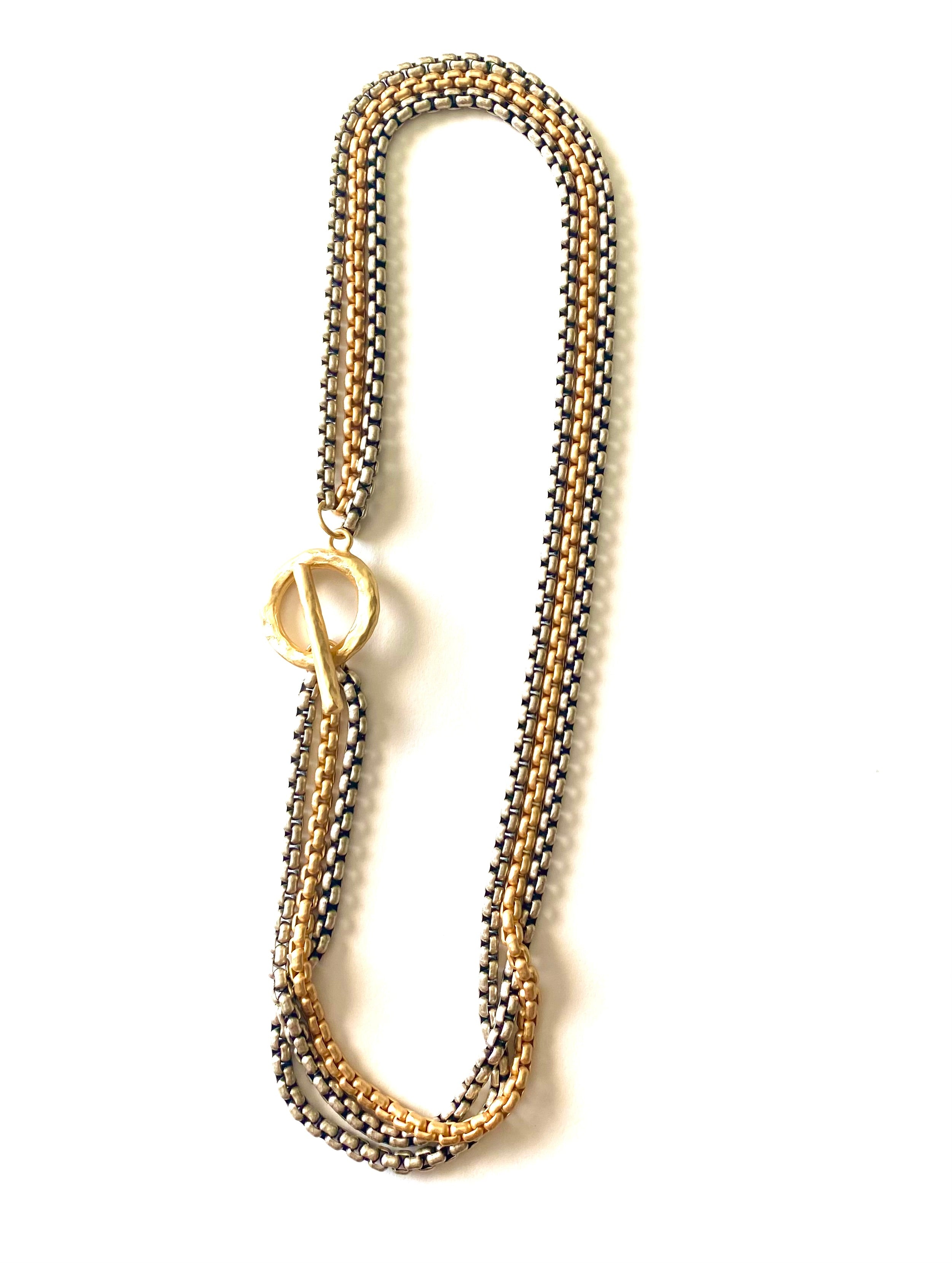 Bryce 2 - Multi-chain necklace of mixed metals with gold toggle