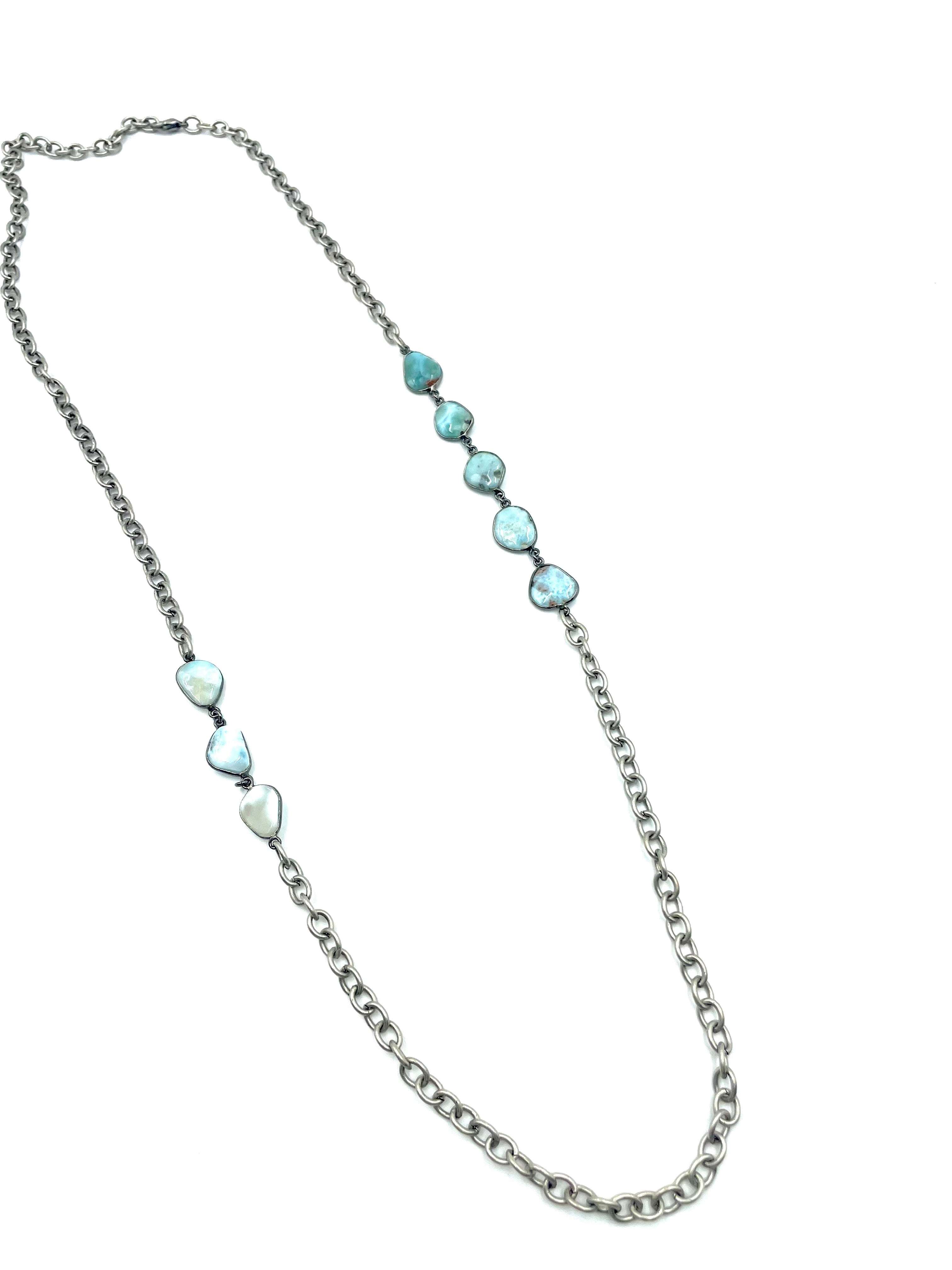 Hypnotic – long necklace of bezel set semi-precious stones