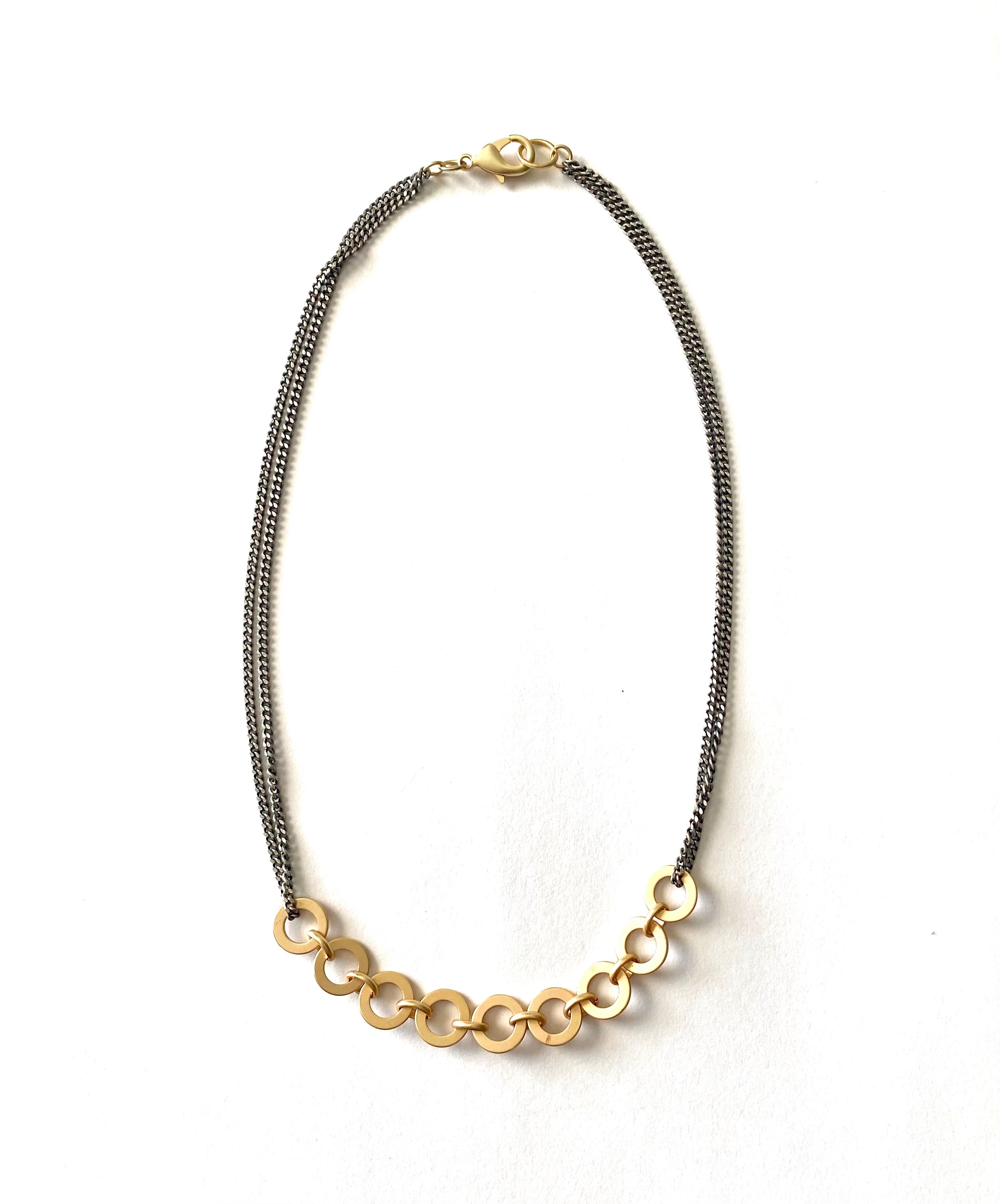 Jango- Mixed metal necklace with curb and circular chain