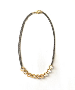 Jango- Mixed metal necklace with curb and circular chain