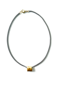 Rolo  -  Antique silver necklace with brushed gold nugget