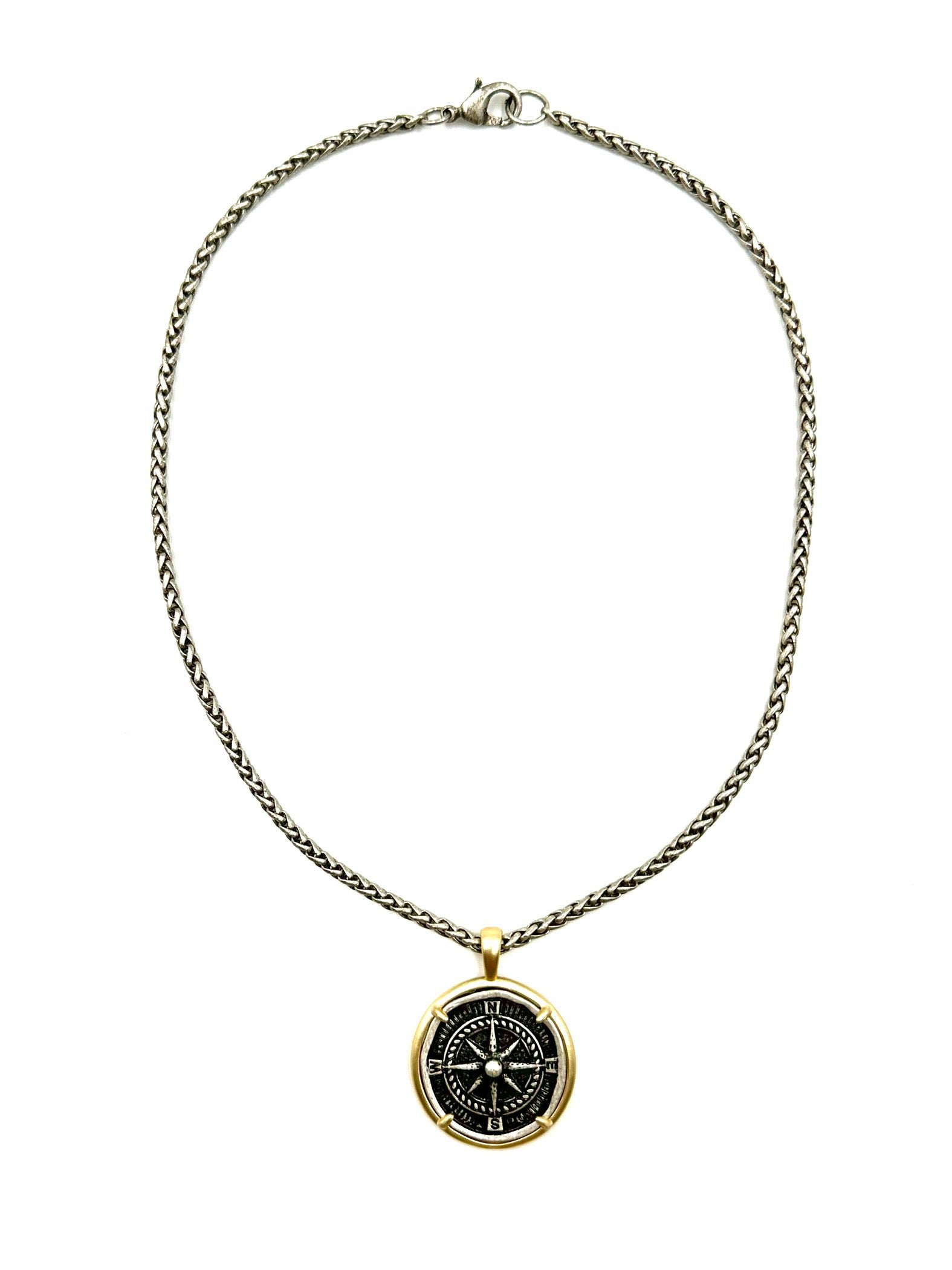 Compass necklace with bezel set compass pendant