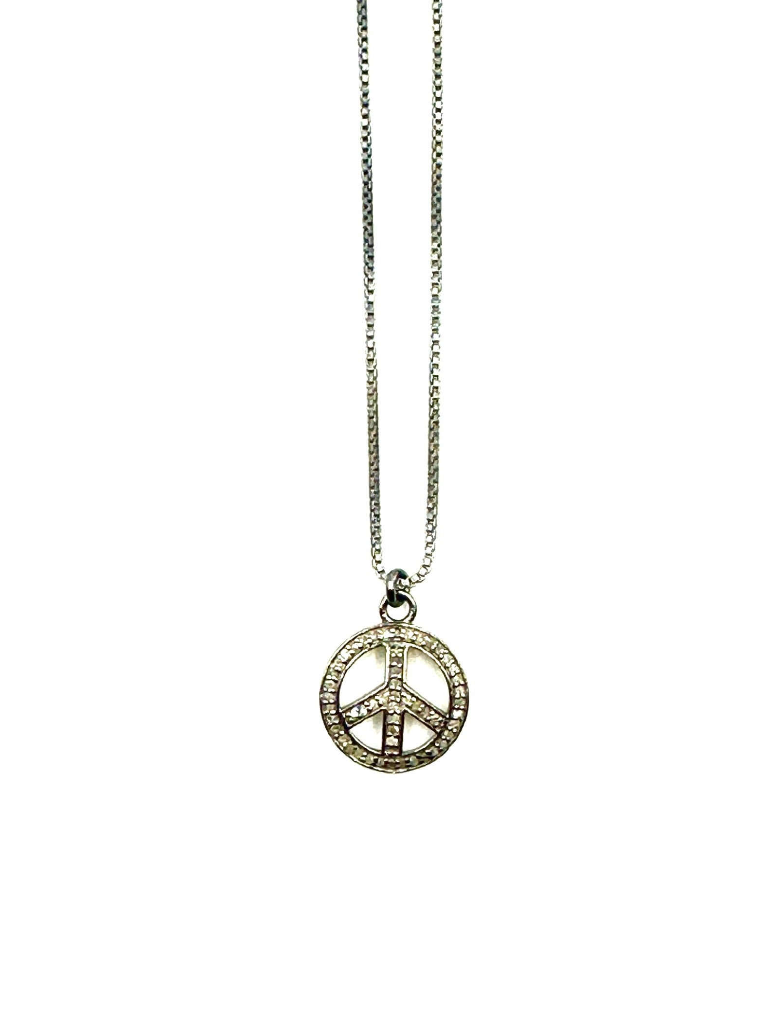 Peace Small - Sterling silver necklace with mini diamond peace charm