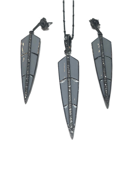 Shannon-E - Enamel and diamond arrowhead earrings