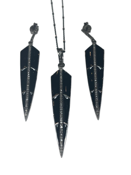 Shannon-E - Enamel and diamond arrowhead earrings