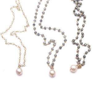 Grace – semi-precious stone rosary necklace with pearl drop