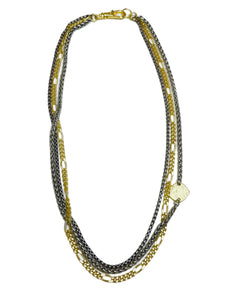 Joce - necklace of mixed metal chains with etched gold accent