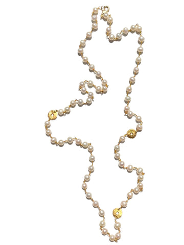 Ariel – long pearl necklace with vermeil accents