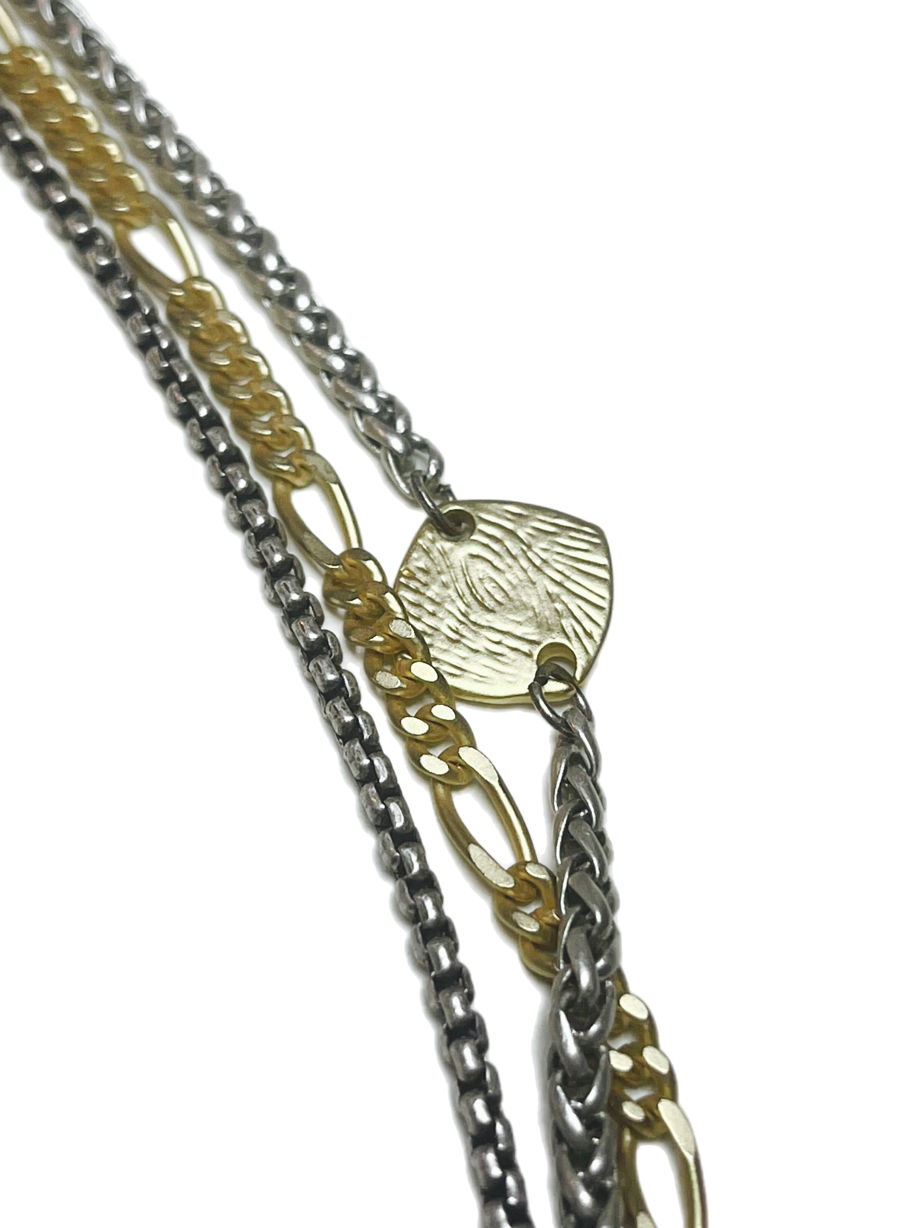 Joce - necklace of mixed metal chains with etched gold accent