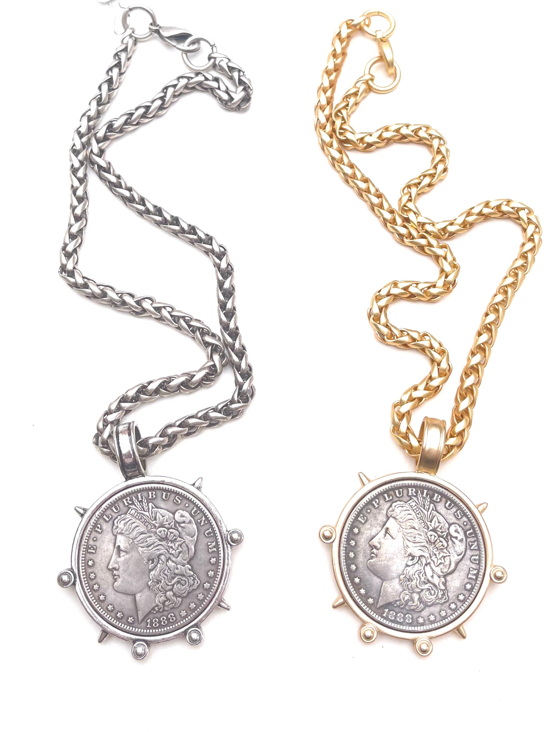 Morgan - Statement necklace with large bezel set coin