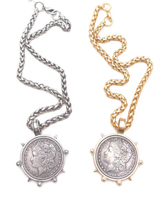 Morgan - Statement necklace with large bezel set coin