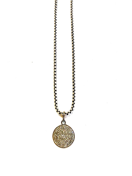 Cooper - venetian or leather necklace with diamond disc pendant