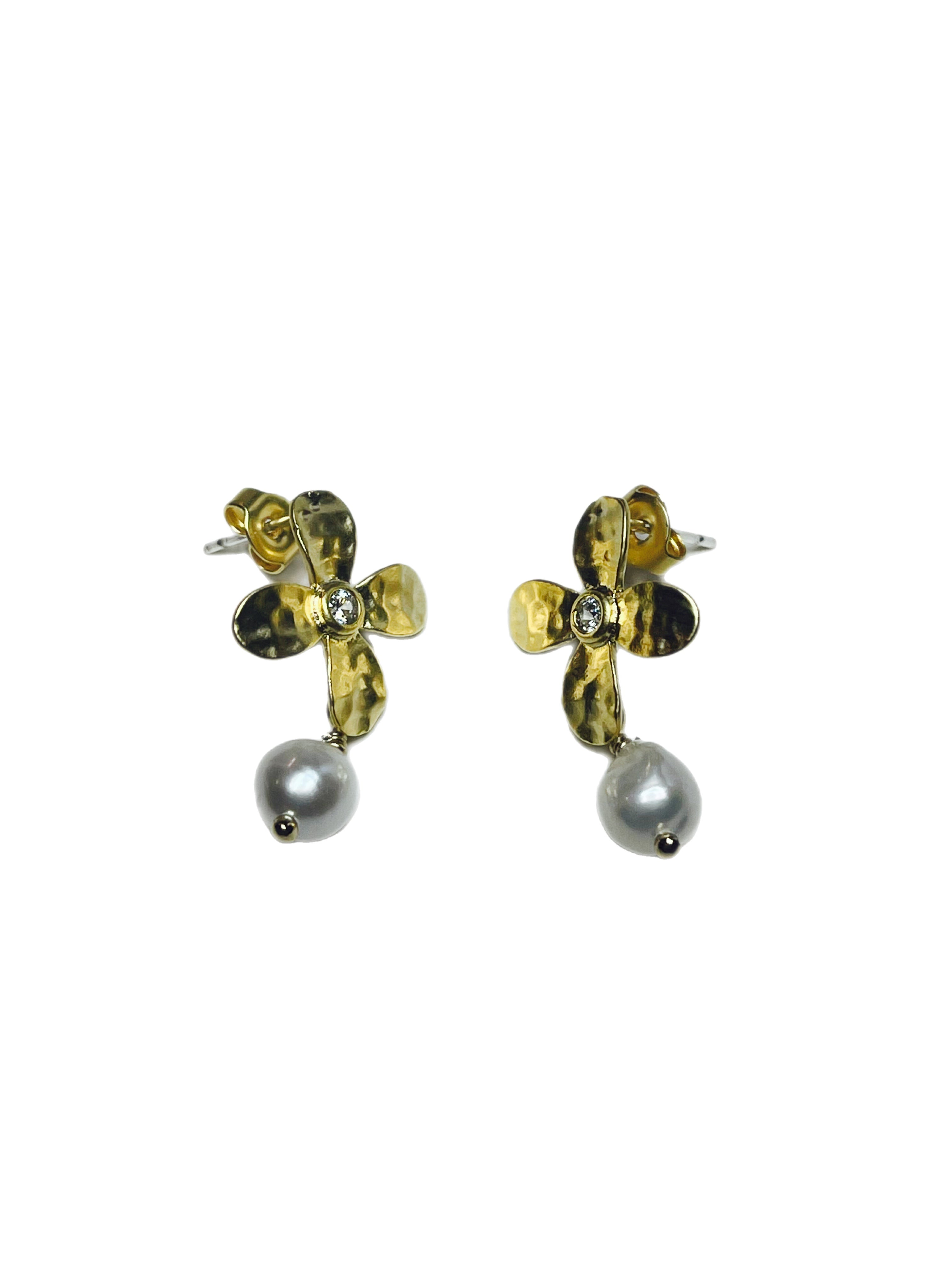 Flower Stud - floral stud earrings with pearl drop