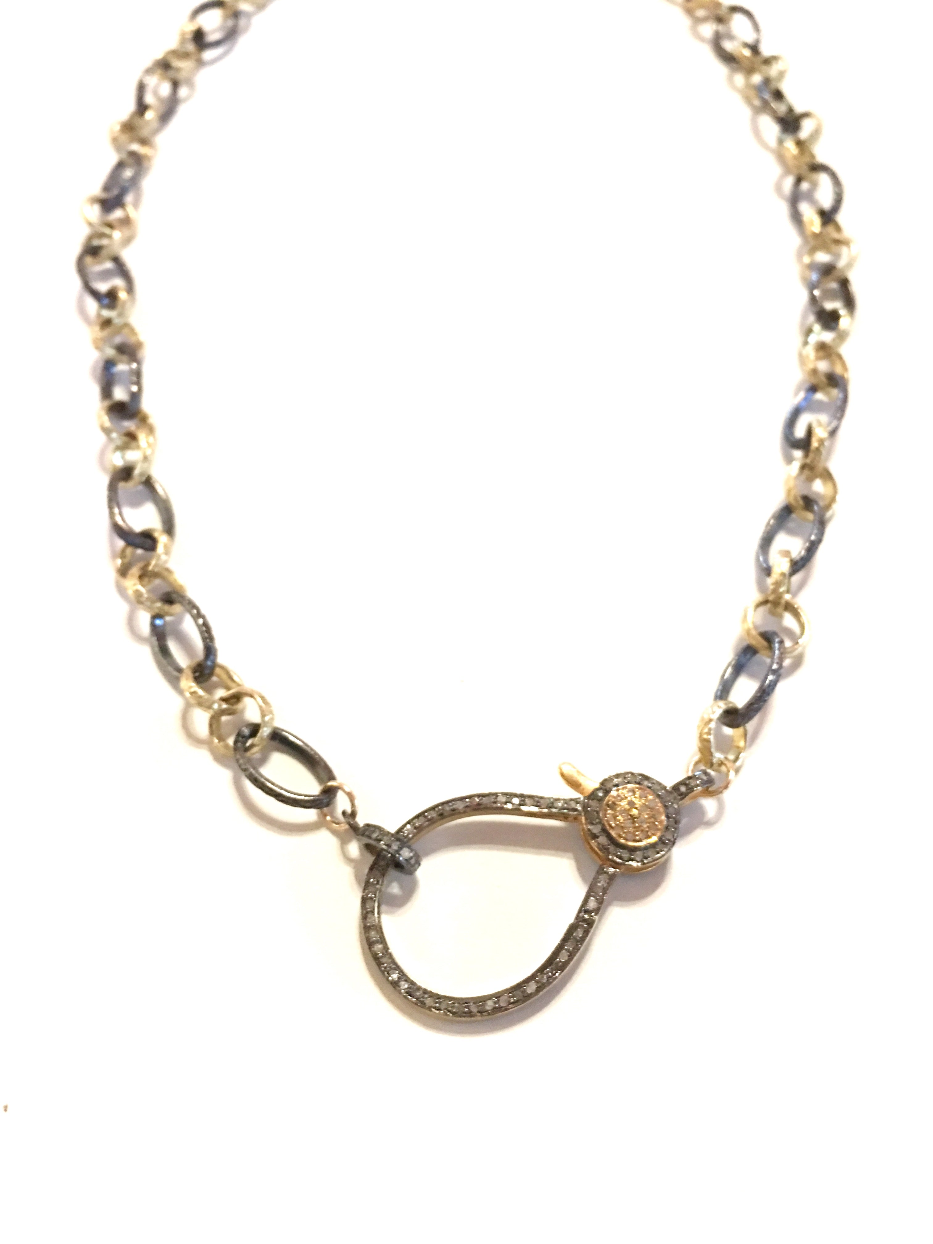 Francie-O - necklace with handmade sterling silver and vermeil link chain and diamond clasp