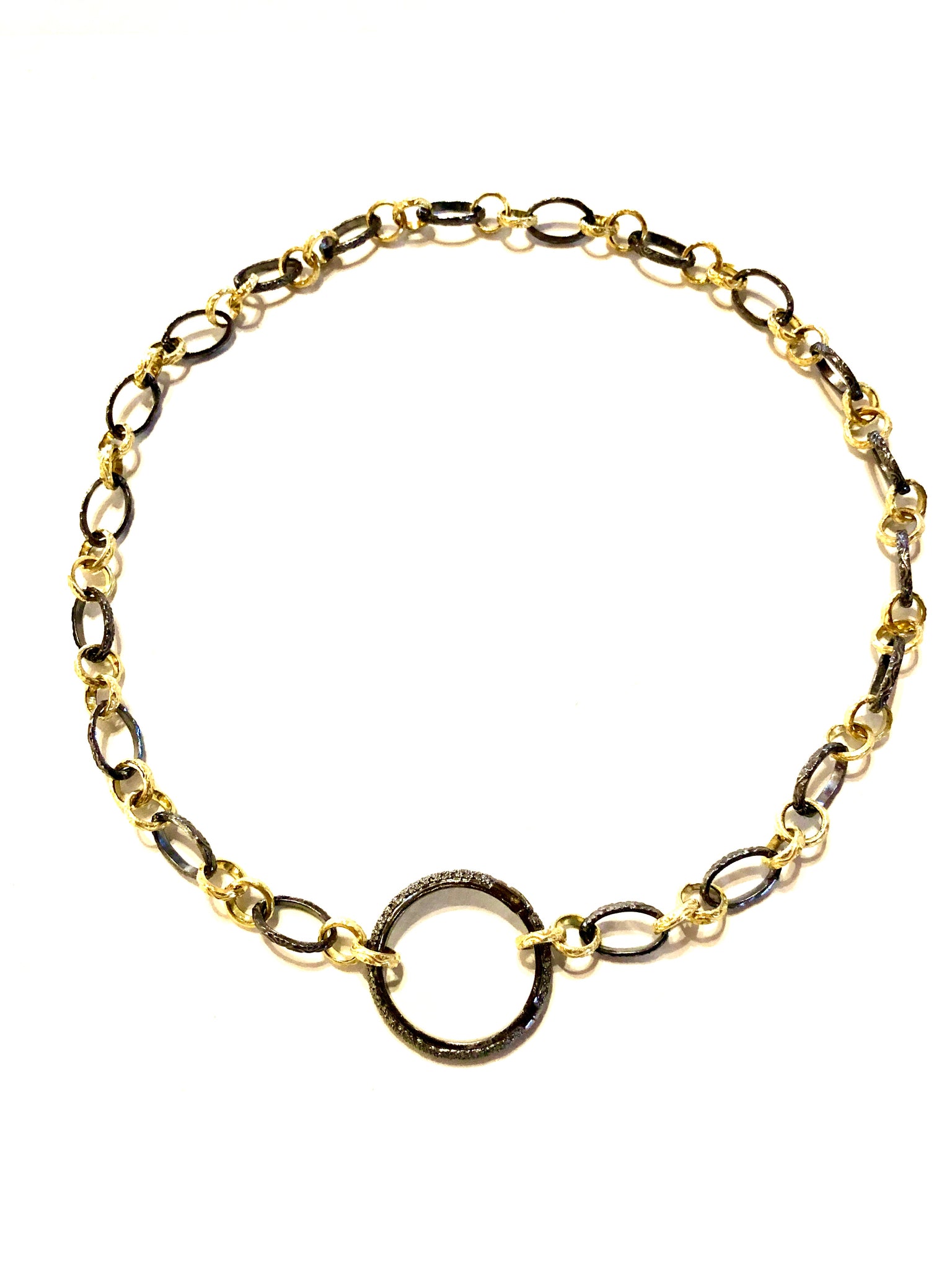 Francie-2 - necklace with handmade sterling silver and vermeil link chain and diamond clasp
