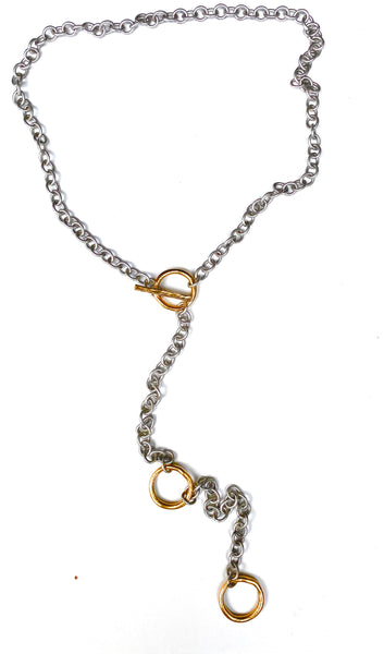Rebel - adjustable necklace with hammered circles and toggle closure